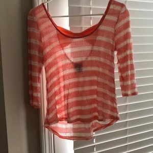 3/4 length sweater///peach and white